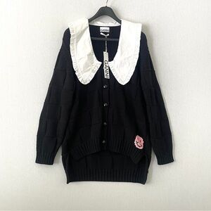 GANNI Smiley Face Oversized-Collar Basketweave Cardigan